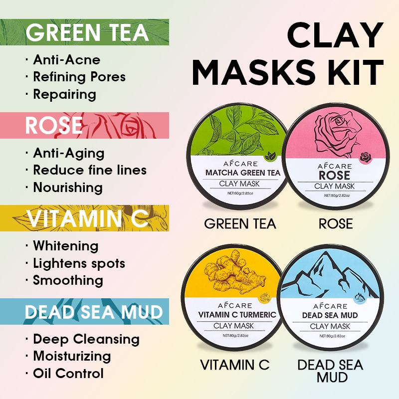 4Pcs Face Mask Set with Turmer - огляд і ціна Green Tea Cleansing Clay Mask